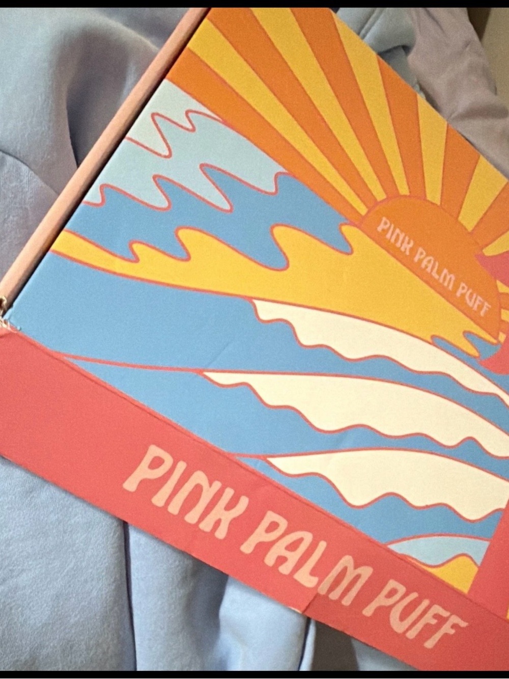 Pink Palm Puff Light Blue Women's Hoodie